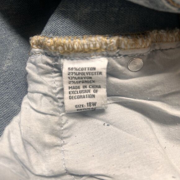 Y2K Acid Wash Rhinestone Cutout Jeans 18W Festival Baddie Distressed - Picture 10 of 11